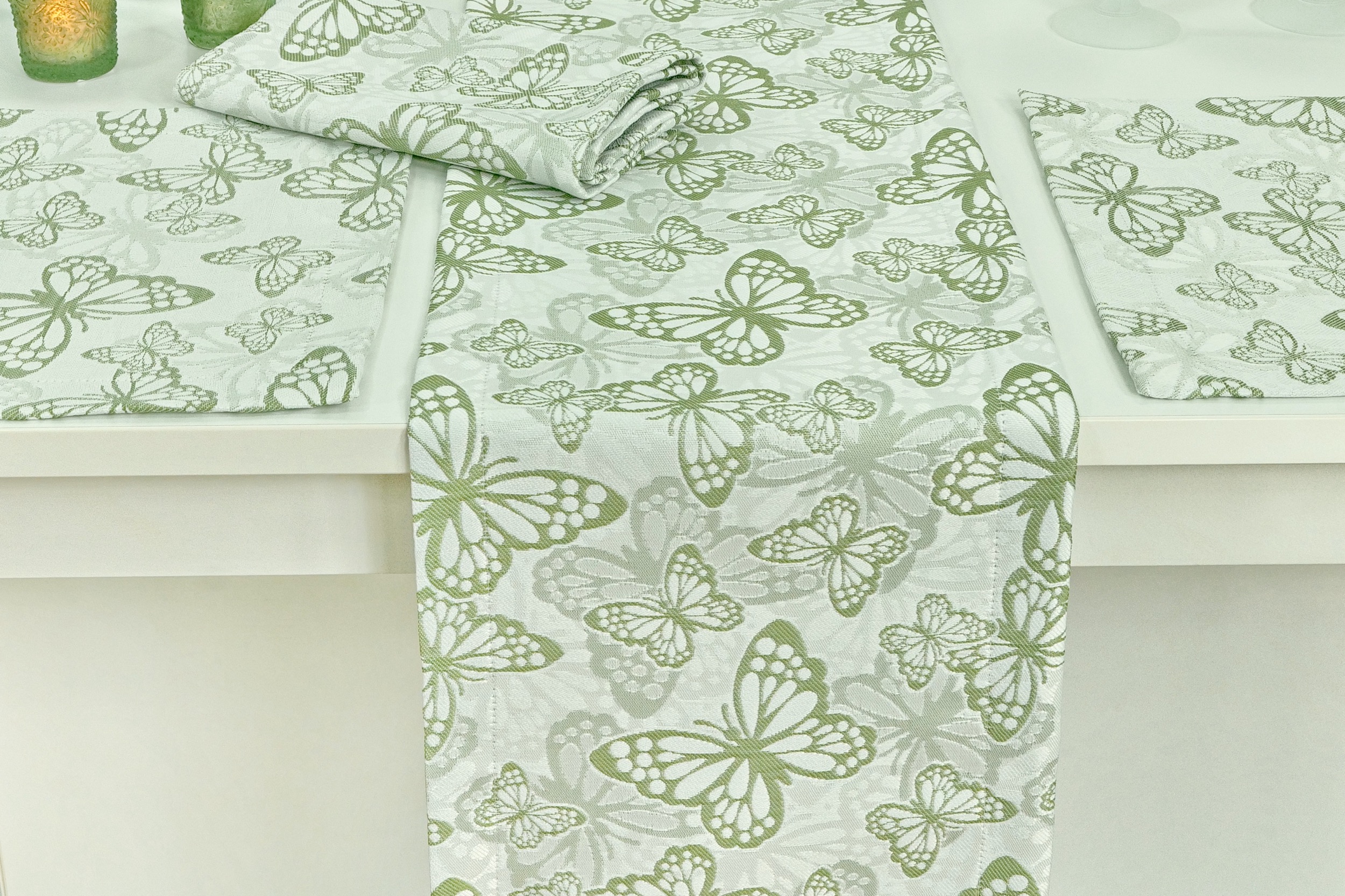 Fleckgeschützte Tischläufer Weiß Grün Muster Springtime Breite 40 cm