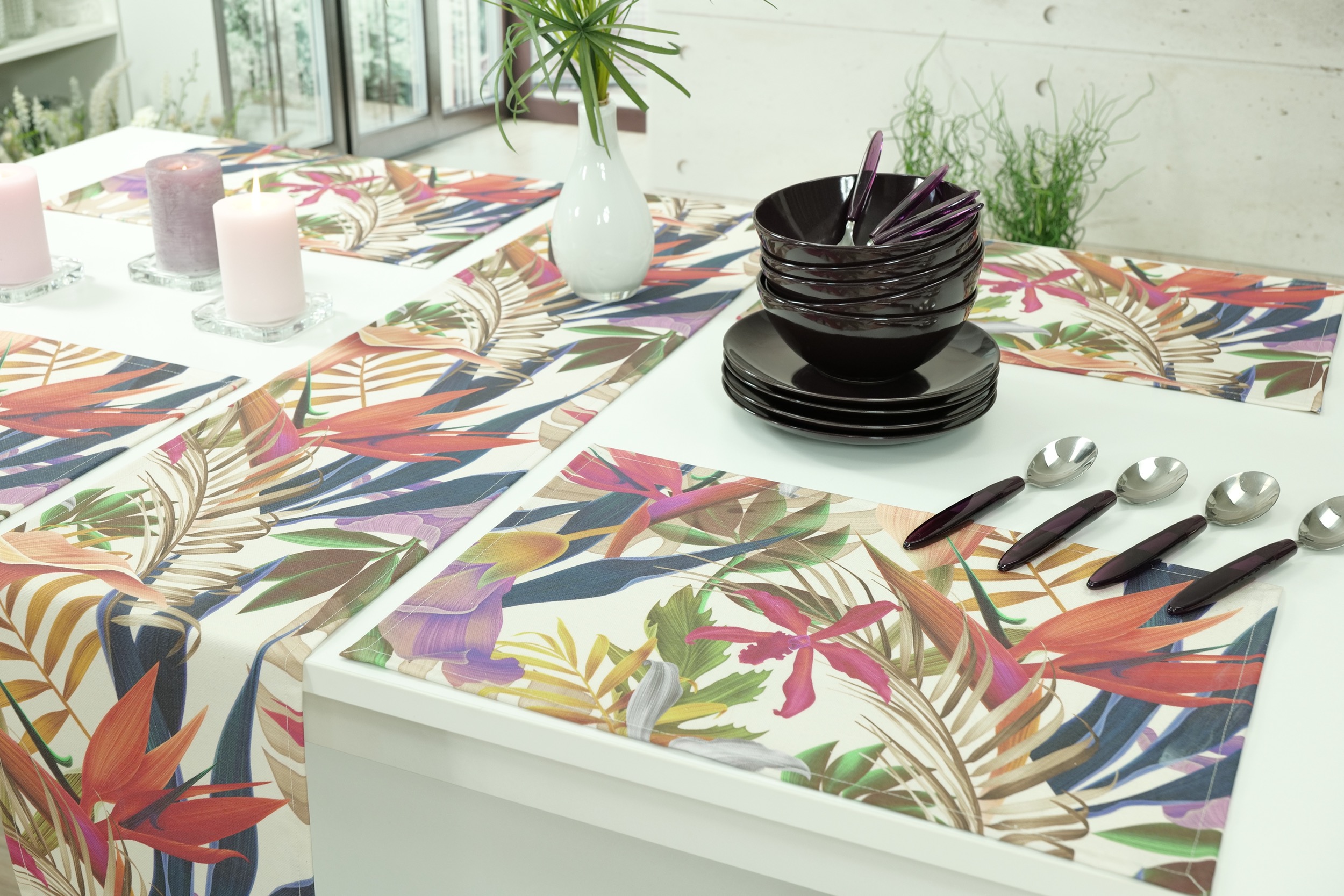 Tischläufer abwaschbar Muster tropische Pflanzen Paradiso Breite 40 cm