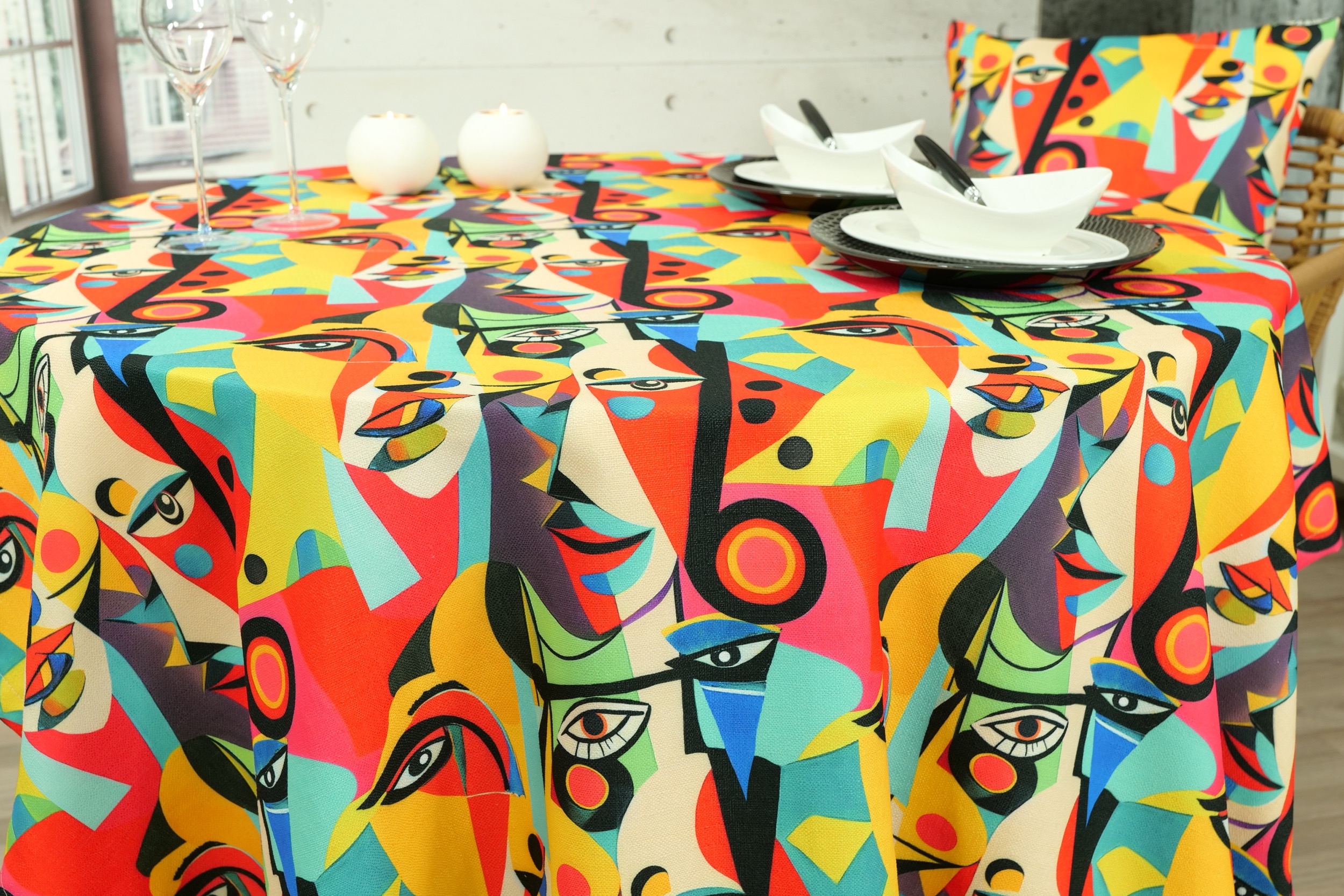 Garten Tischdecke fleckgeschützt grafische Muster Picasso ab 80 cm bis 200 cm RUND