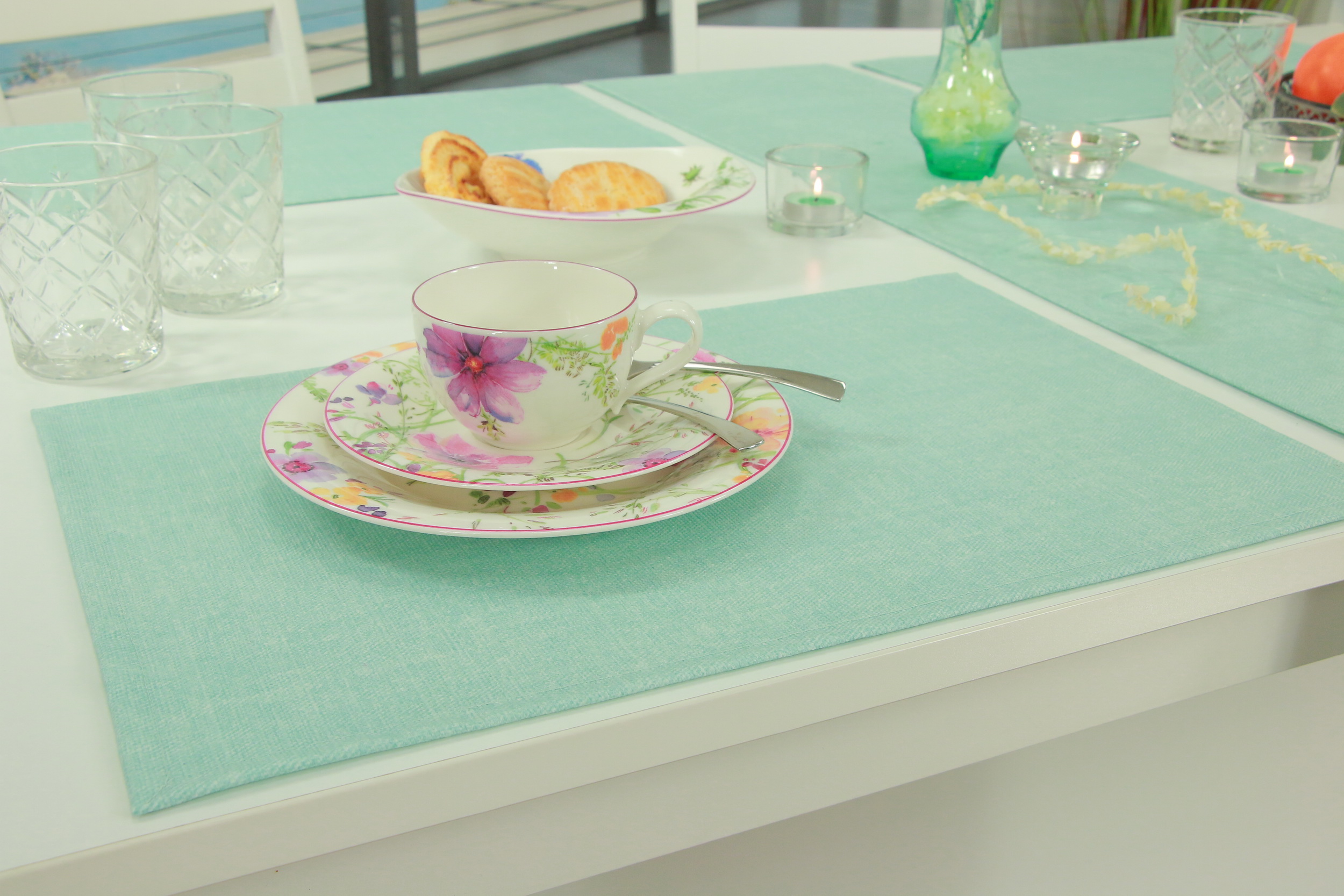 Tischset abwaschbar Türkis einfarbig Bims Größe 32x42 cm Platzset