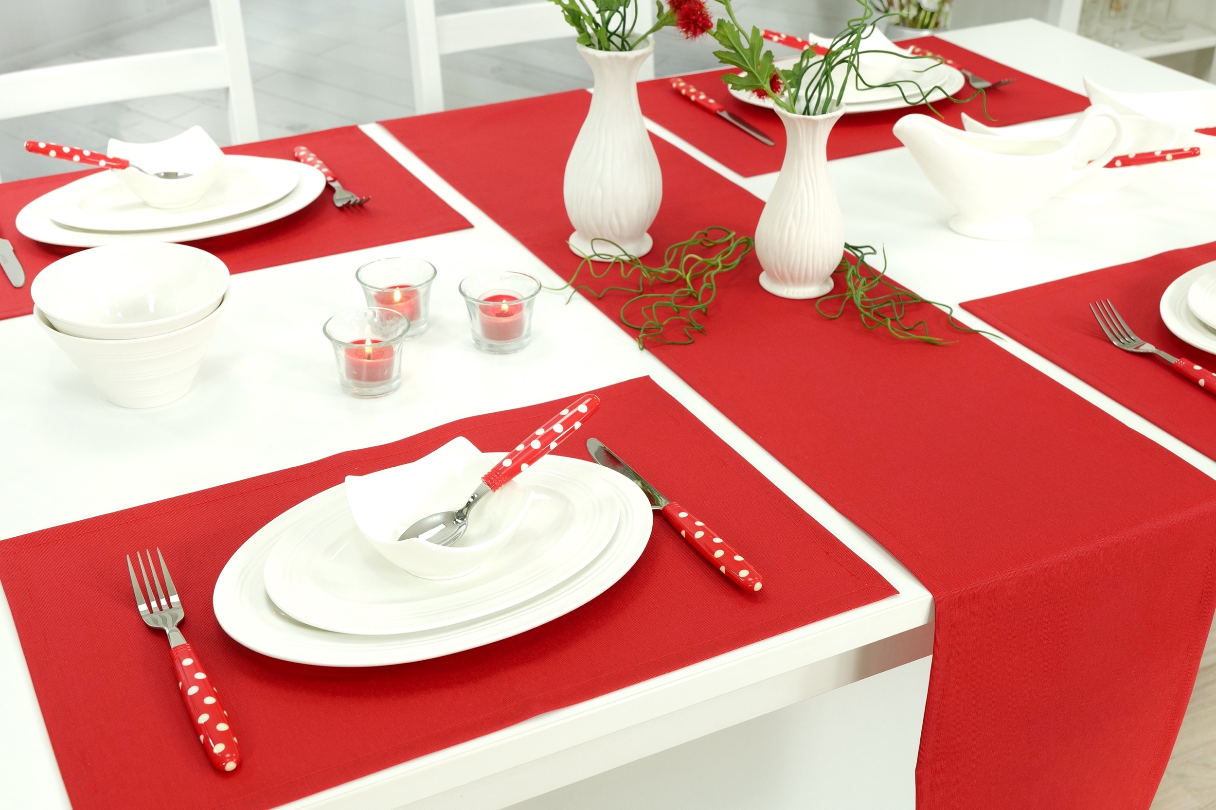 Abwaschbare Tischläufer Rot uni Lona Breite 40 cm