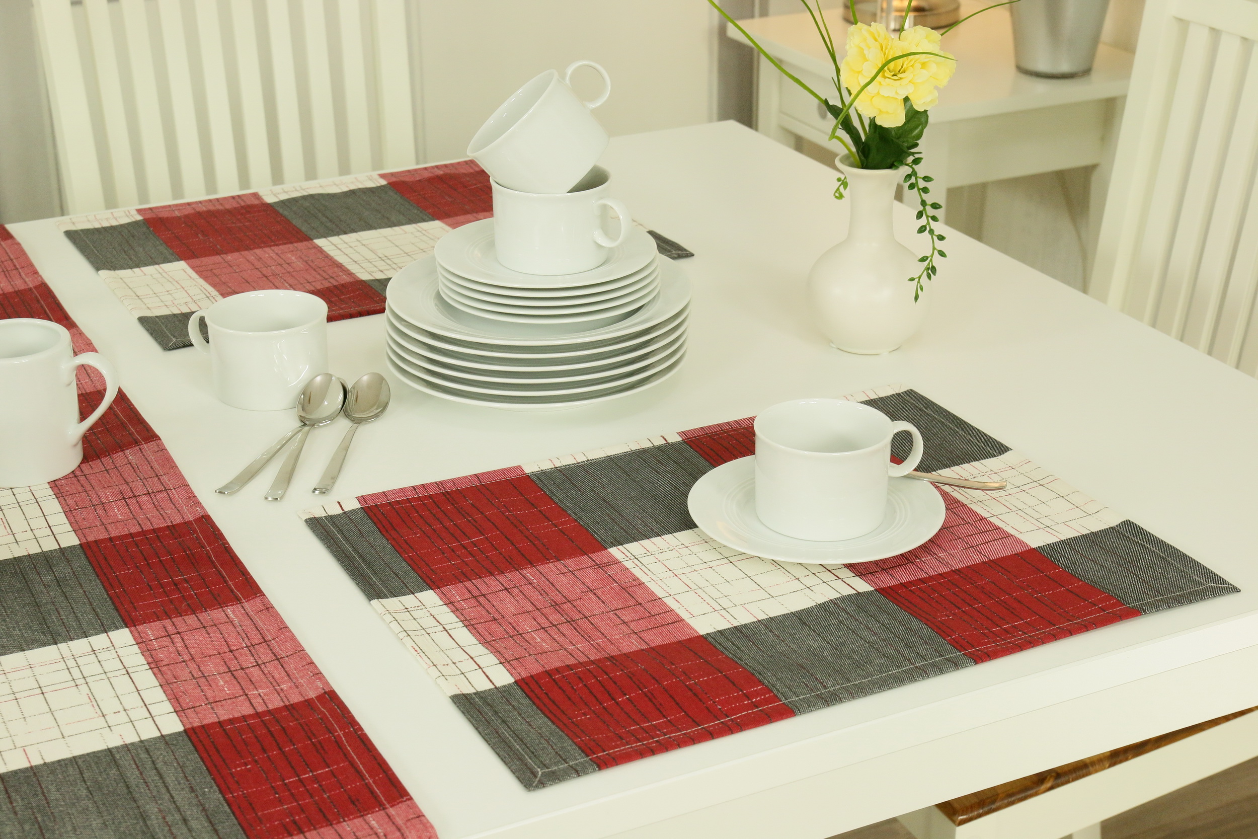 Tischset abwaschbar rot beige grau Karo Muster 30x48 cm Elisa