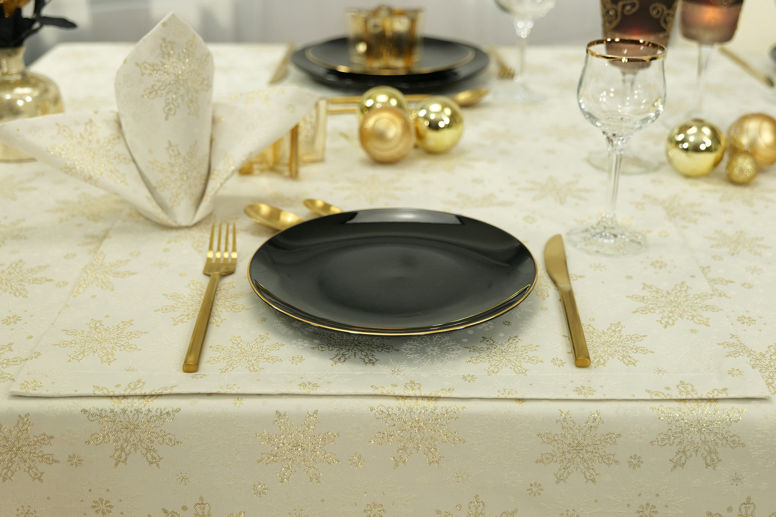 Jacquard Tischsets Weihnachten Creme  Gold Schneekristall Größe 32x42 cm Platzset