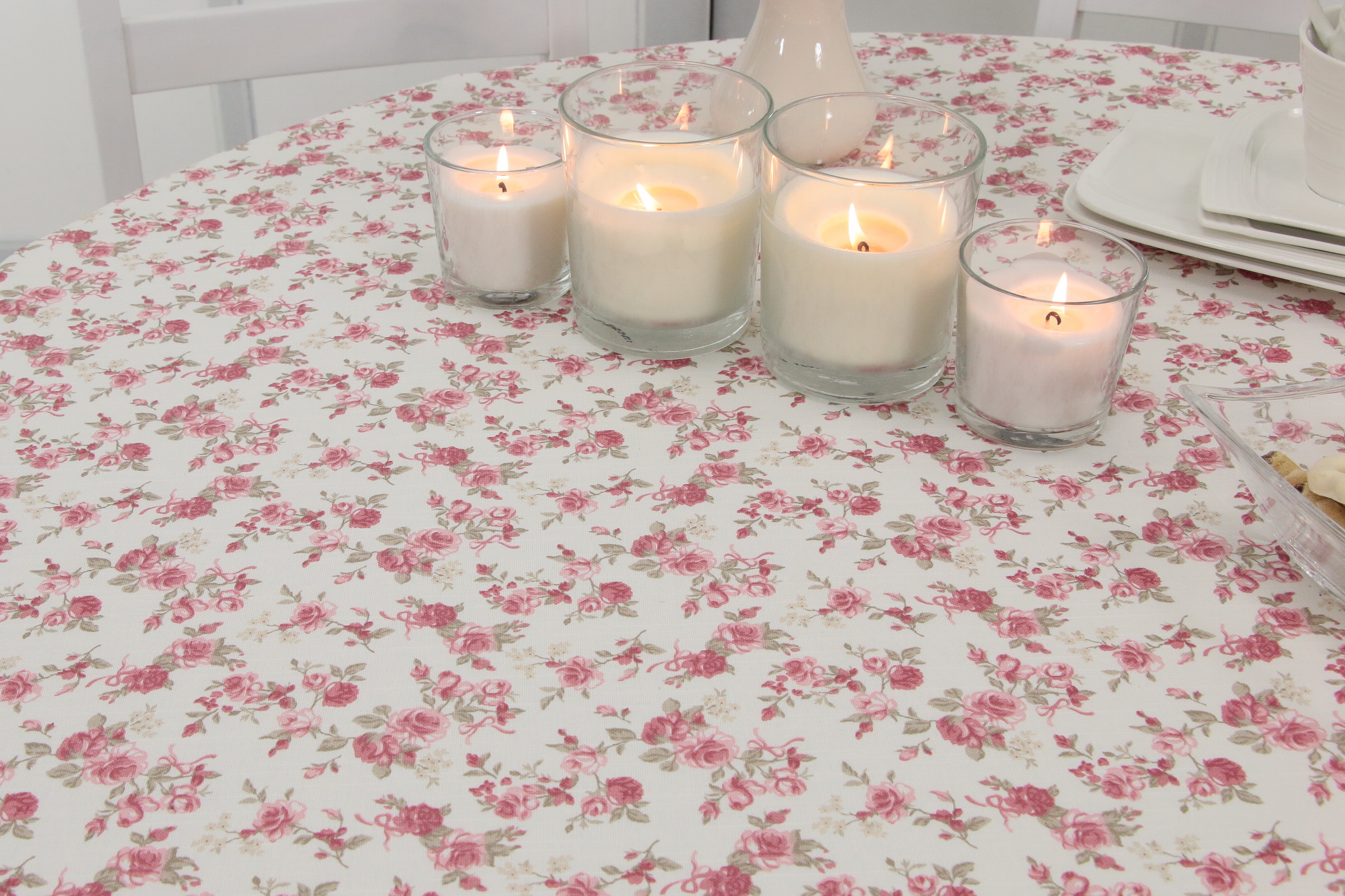 Tischdecke abwaschbar Weiß Rosa Taupe Rose Breite 110 cm OVAL