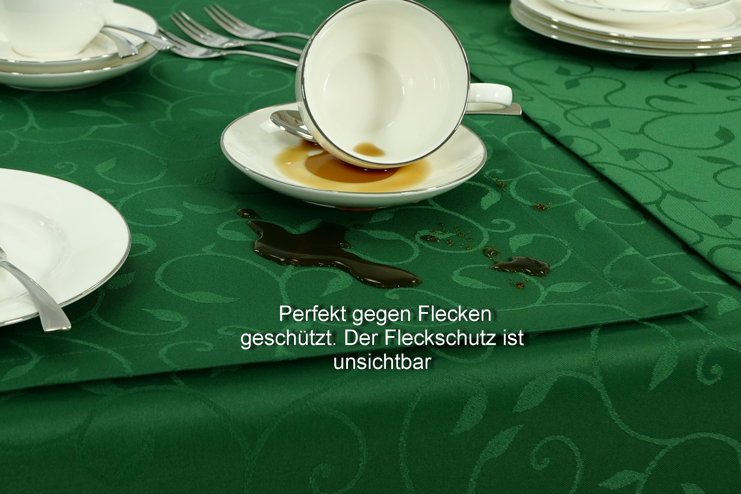 Damast Tischdecke Fleckschutz Grün mit Muster Breite 120 cm
