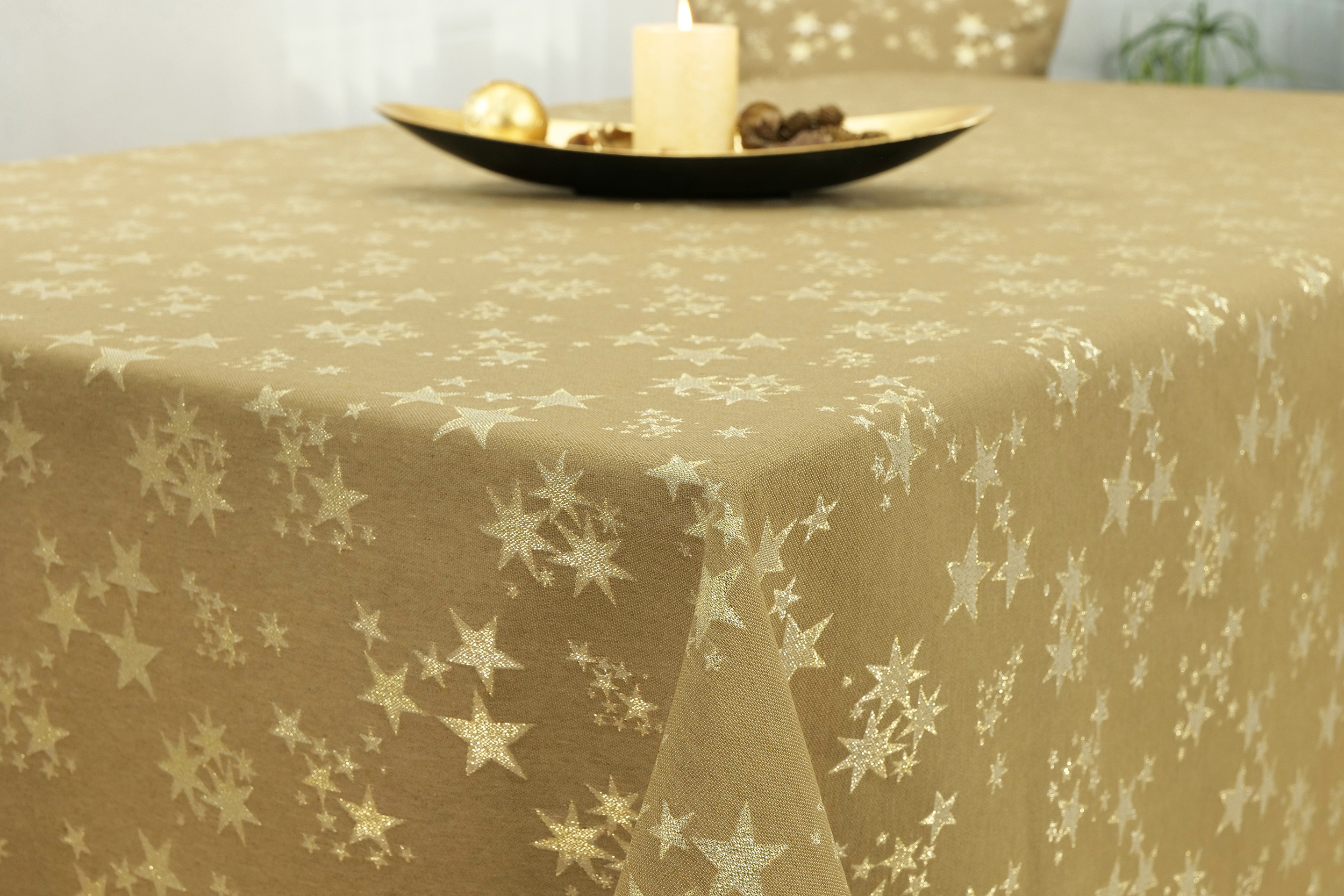 Tischdecke mit Fleckschutz Sand Gold Sternenpracht Breite 140 cm