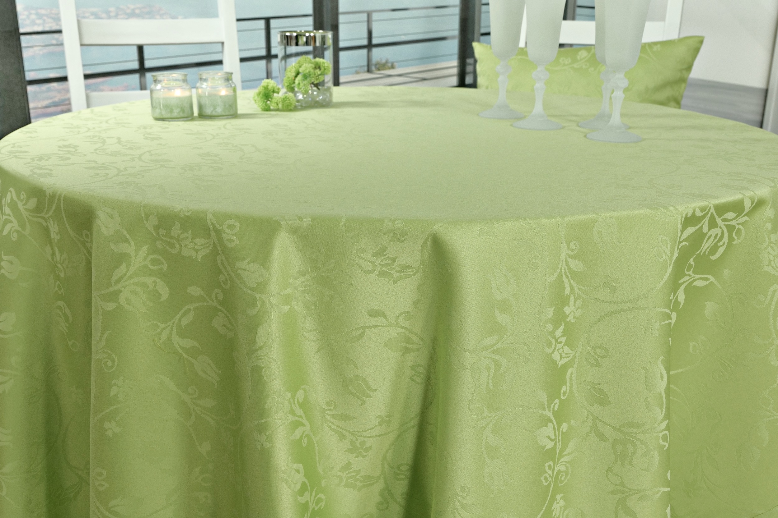 Tischdecke mit Fleckschutz Maigrün Blütenranke Fresh ab 80 cm bis 200 cm RUND