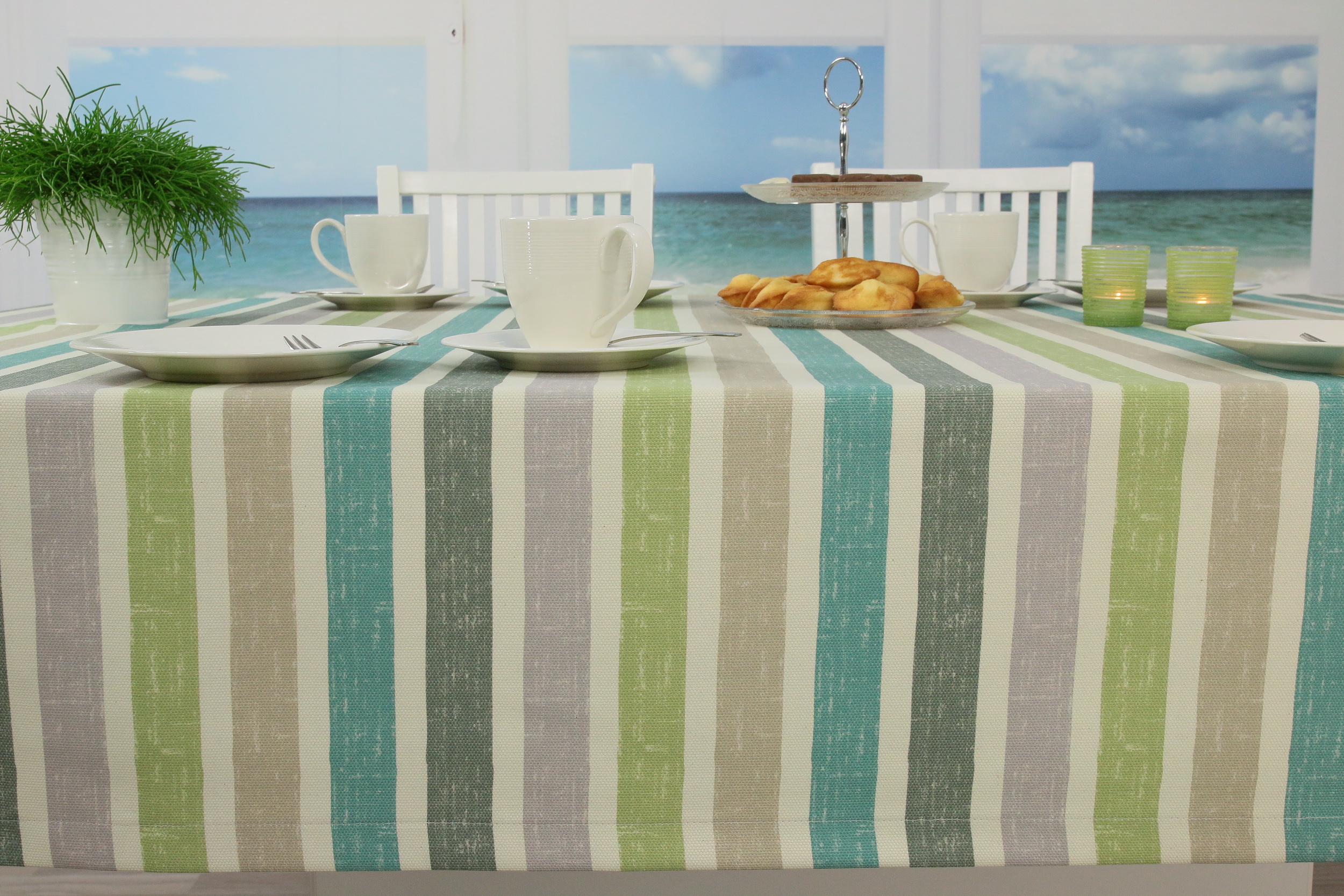 Tischdecke mit Fleckschutz Lindgrün Streifen Venezia Breite 130 cm