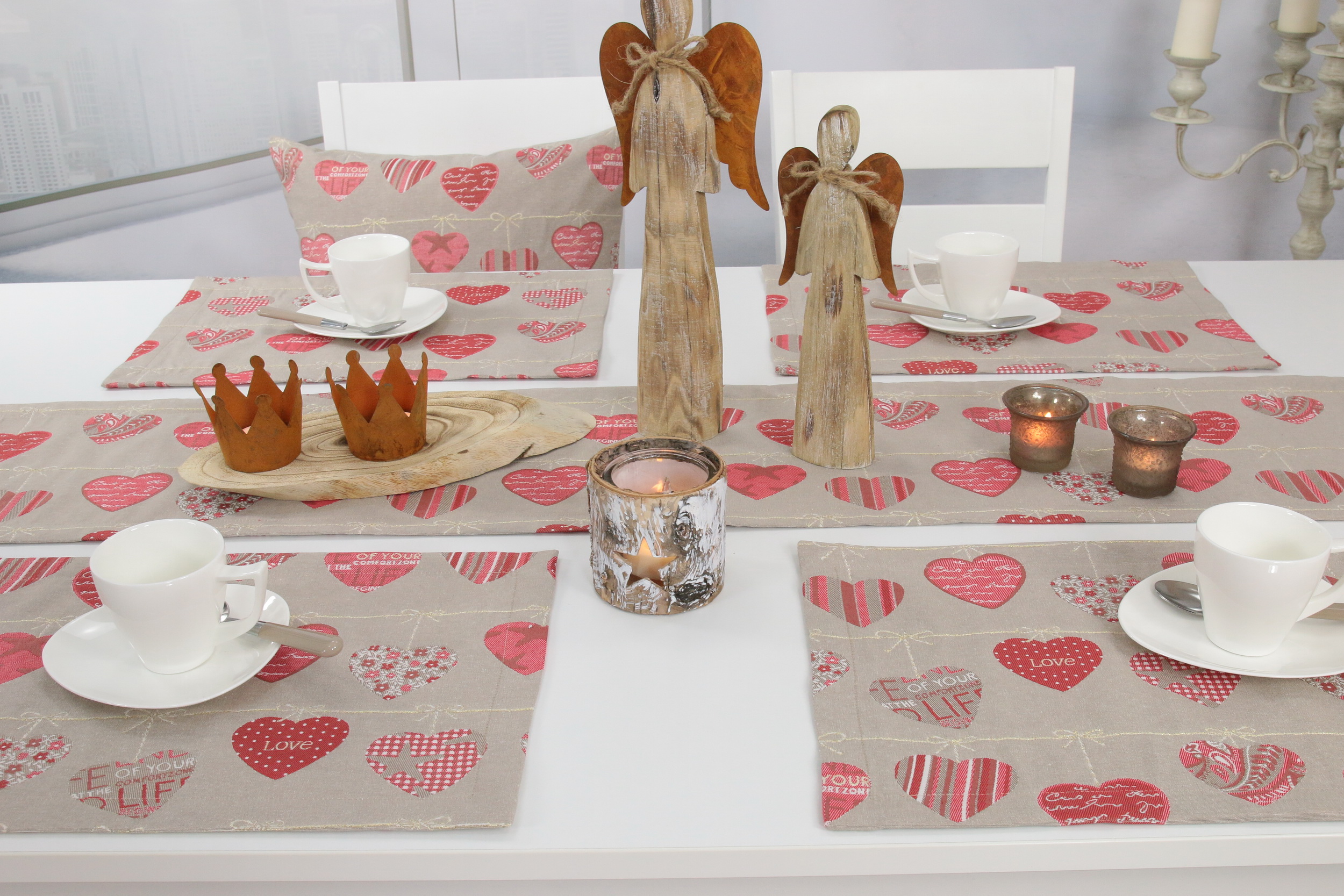 Tischset Taupe Rot Herzchen Größe 30x48 cm Platzset