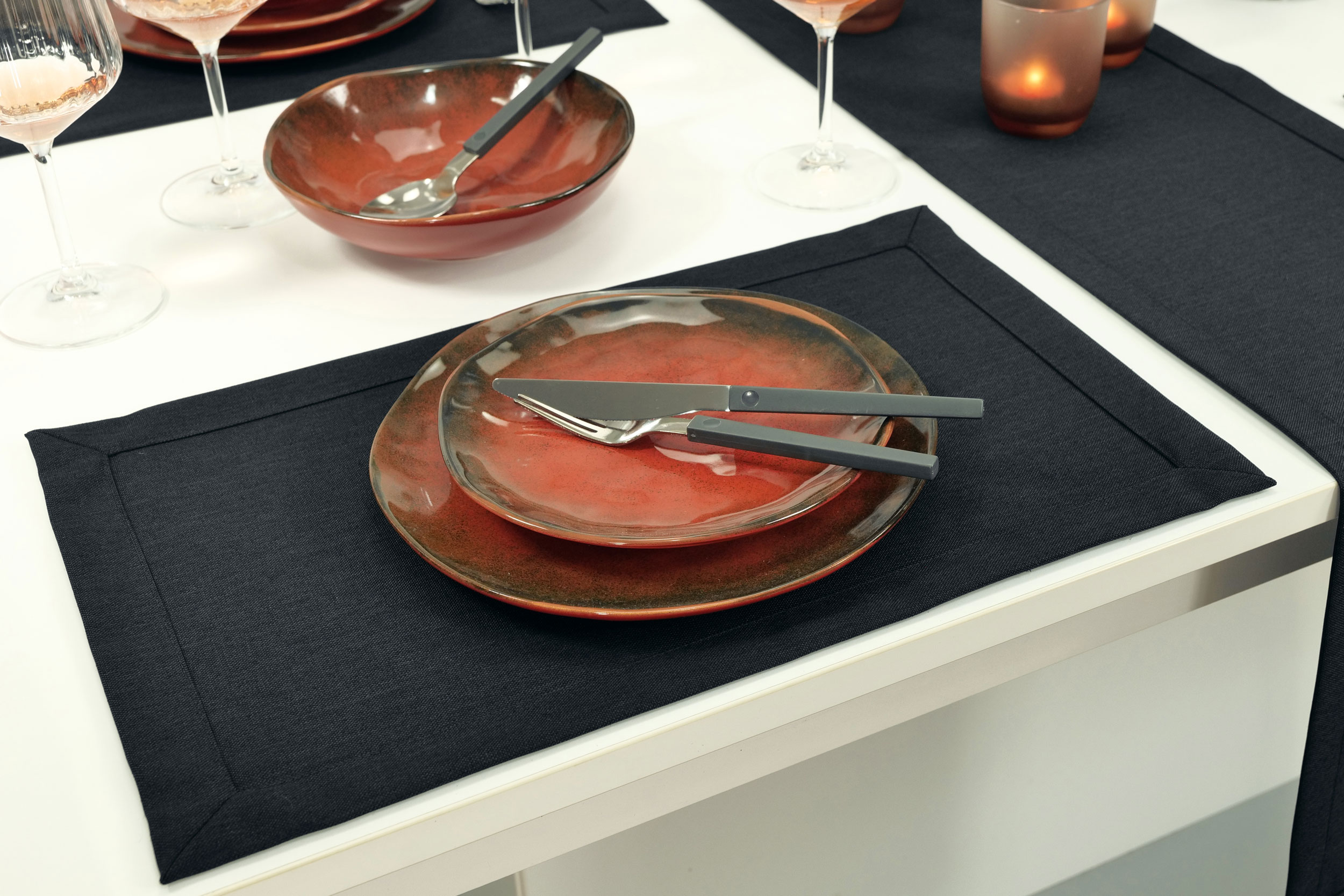 Tischset mit Fleckschutz Schwarz Uni Leinenoptik Valerie Größe 32x42 cm Platzset
