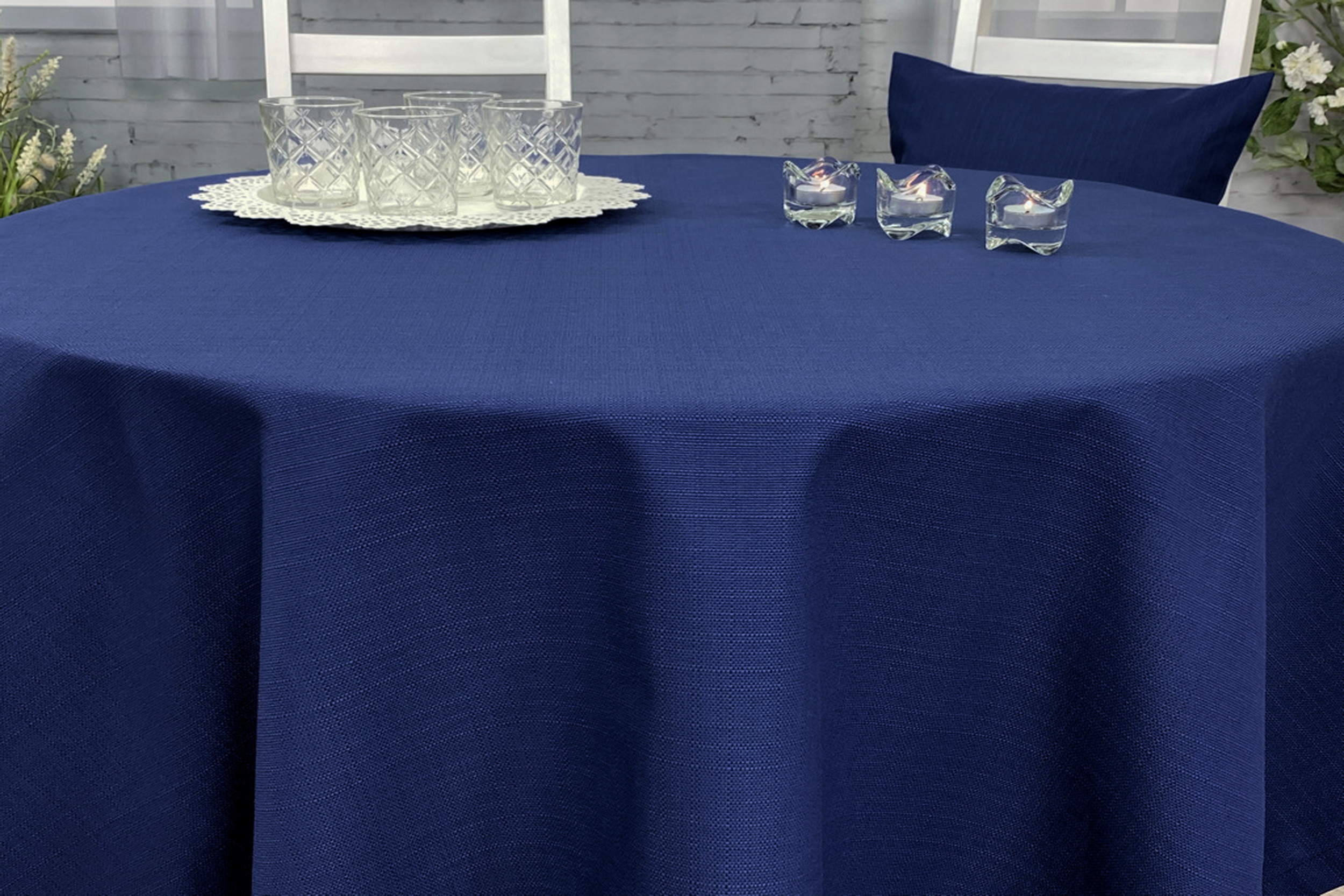 Tischdecke mit Fleckschutz  Evita Blau Uni ab 80 cm bis 200 cm RUND