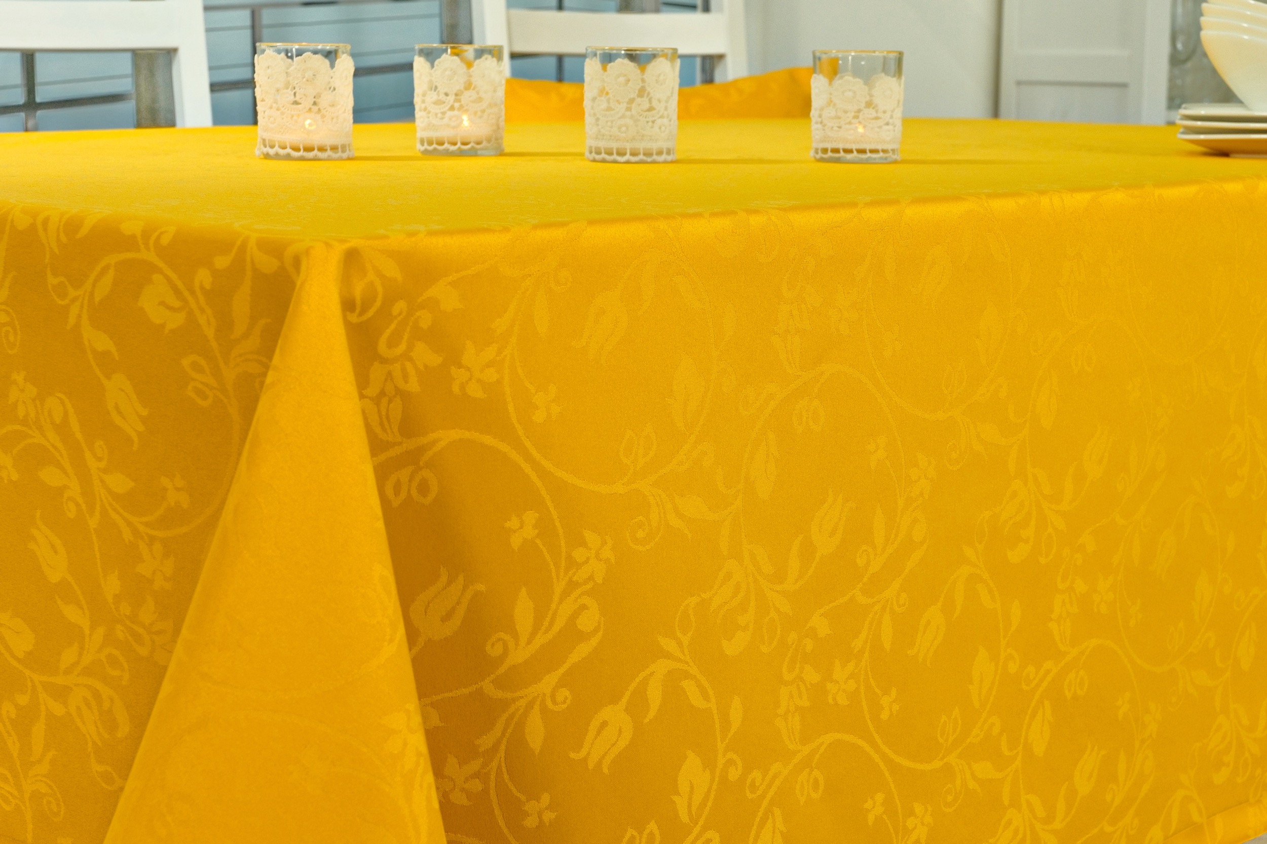Tischdecke mit Fleckschutz Gelb Blütenranke Fresh Breite 130 cm