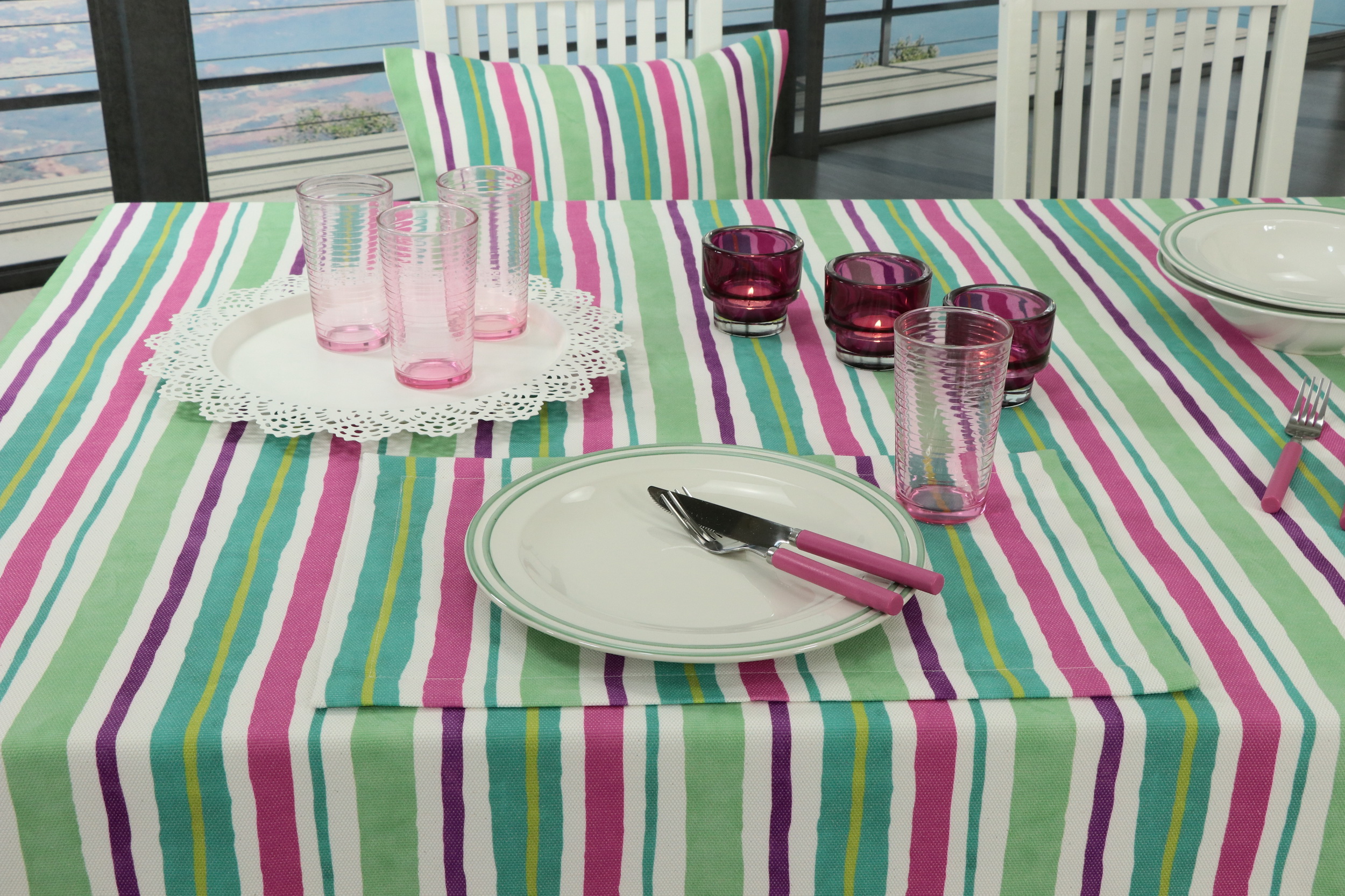 Garten Tischdecke mit Fleckschutz Perl Pink gestreift Breite 120 cm