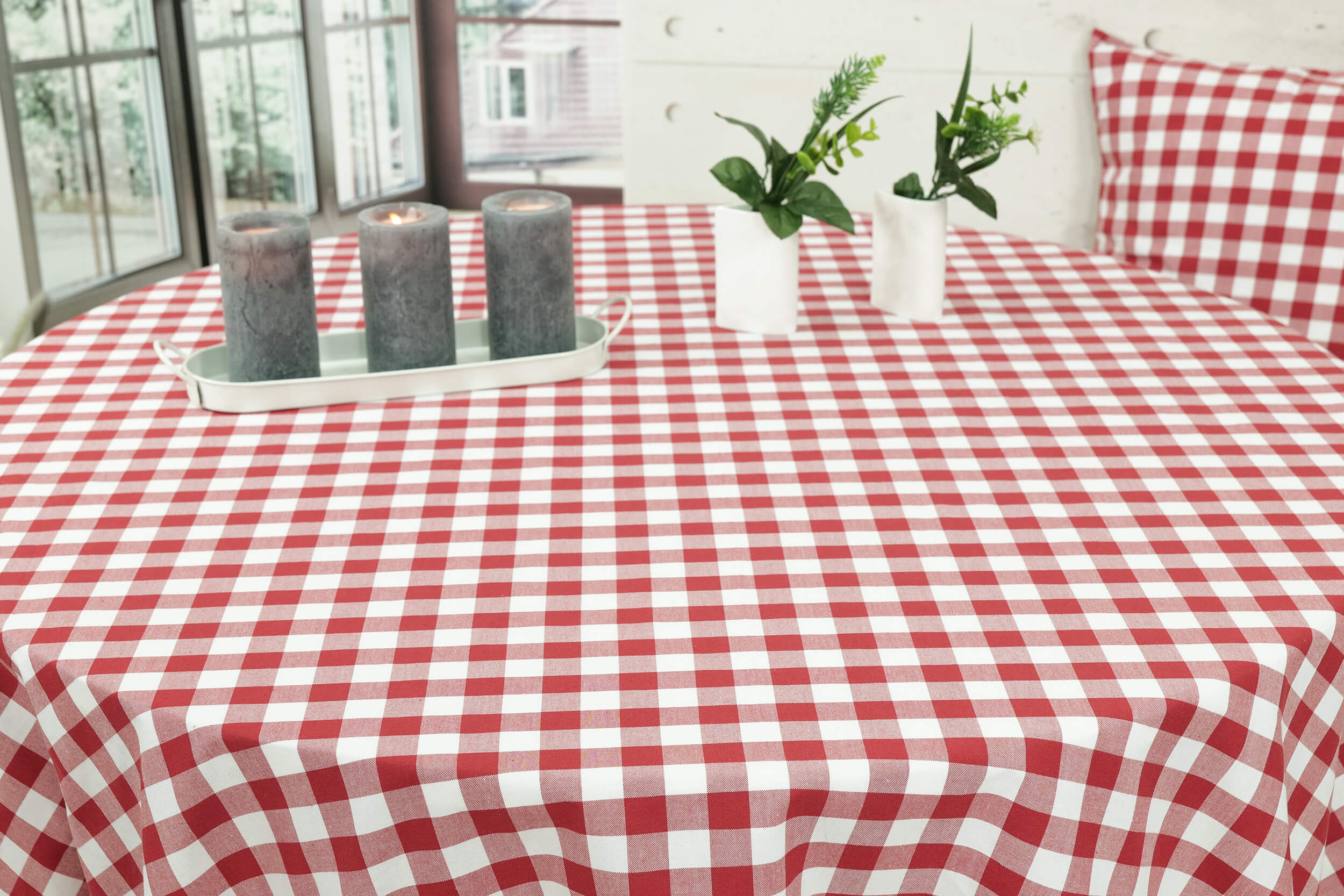 Karierte Tischdecke Rot Weiß Cuadros ab 80 cm bis 150 cm RUND