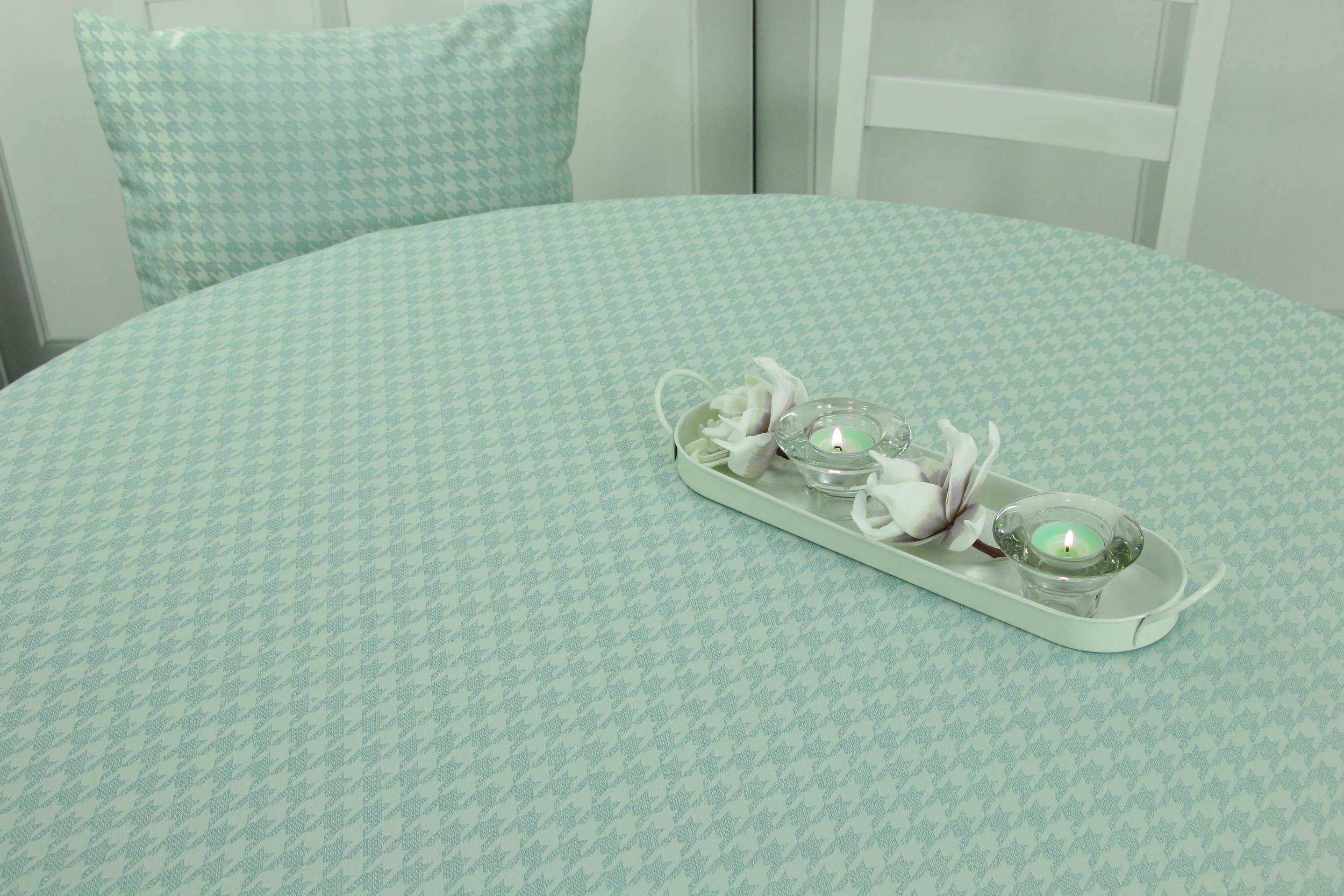 Tischdecke mit Fleckschutz Evita Perlmint Muster Breite 140 cm OVAL
