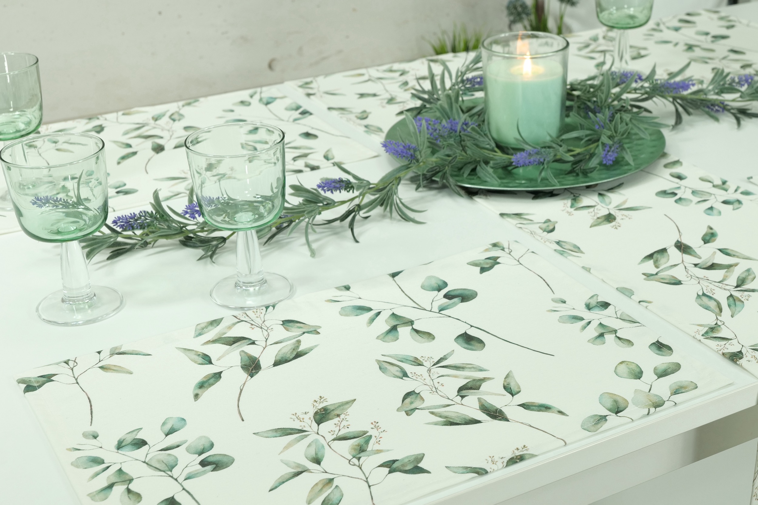 Tischset abwaschbar Creme Muster Olivgrün Isabella Größe 30x48 cm Platzset