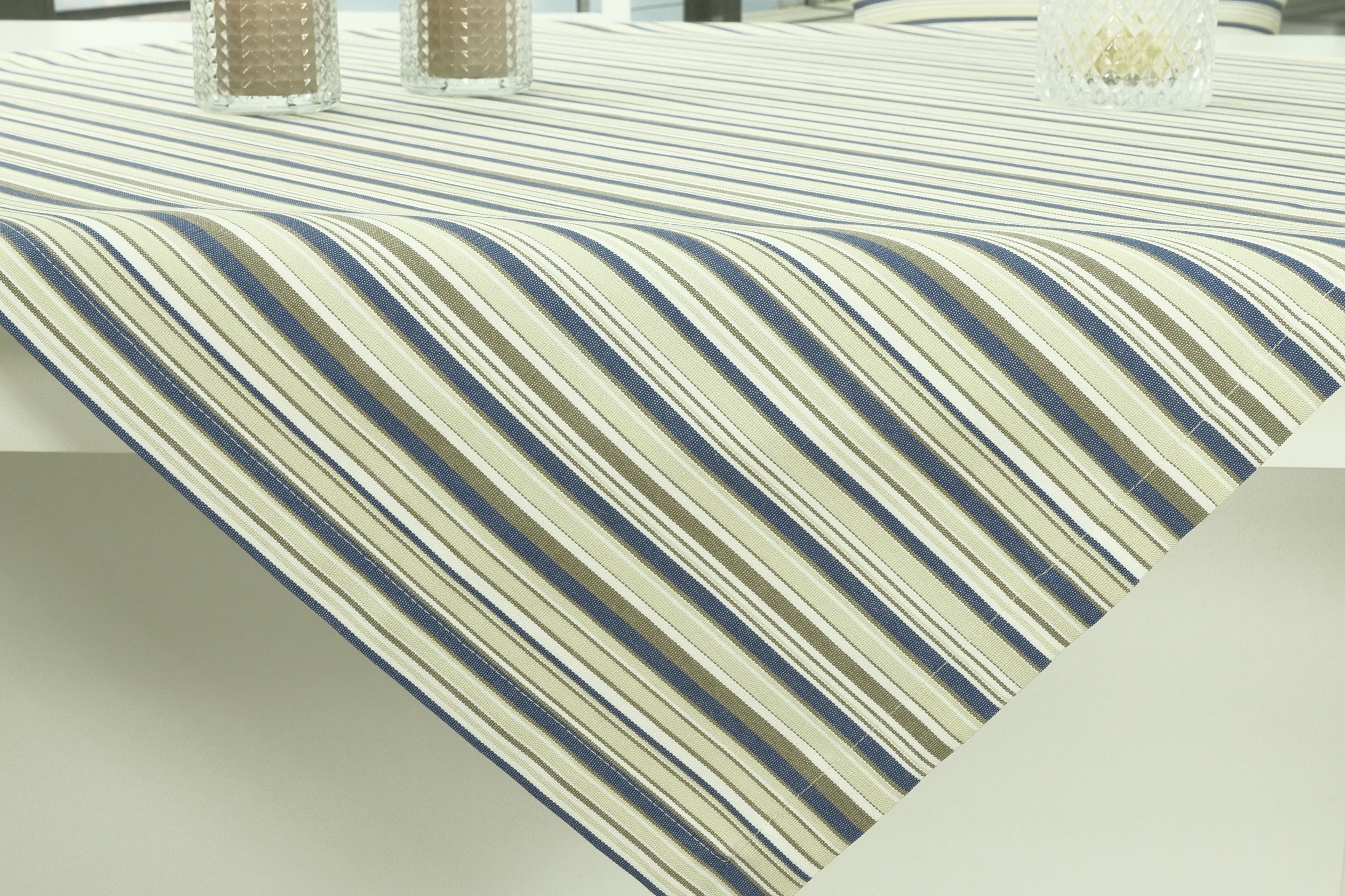Tischdecke mit Fleckschutz Blau striped Outside ab 80x80 cm - 200x200 cm QUADRATISCH