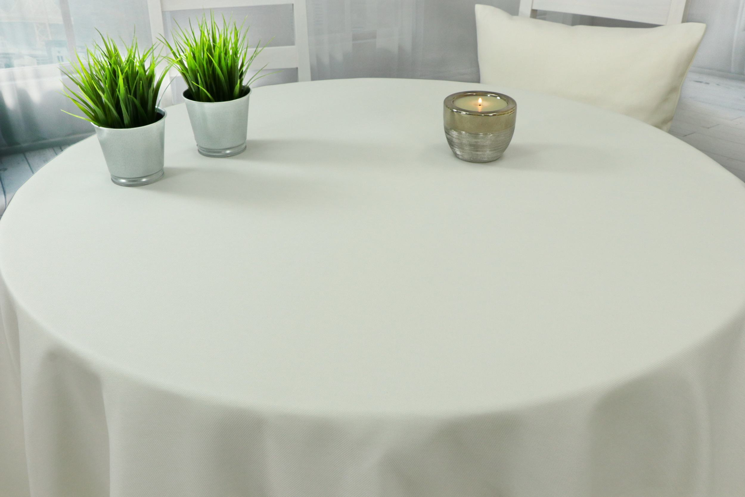 Tischdecke mit Fleckschutz Wollweiß uni Liberas ab 80 cm bis 200 cm RUND