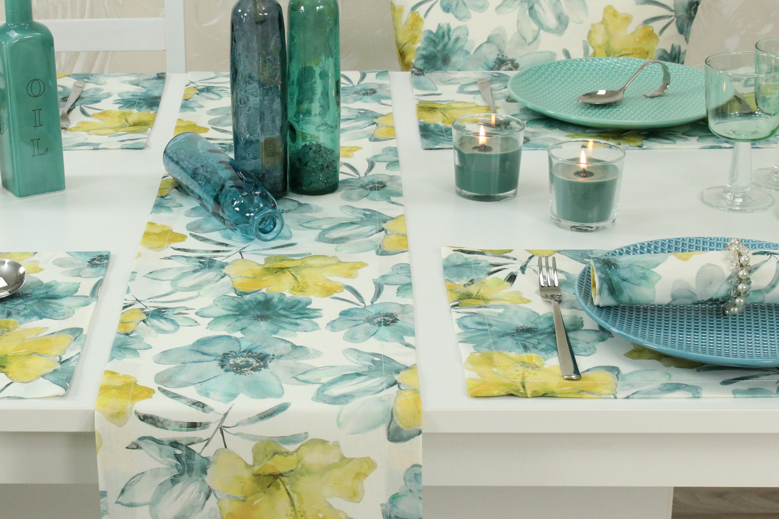 Tischset mit Fleckschutz Ozeanblau Flower Muster Größe 32x42 cm Platzset