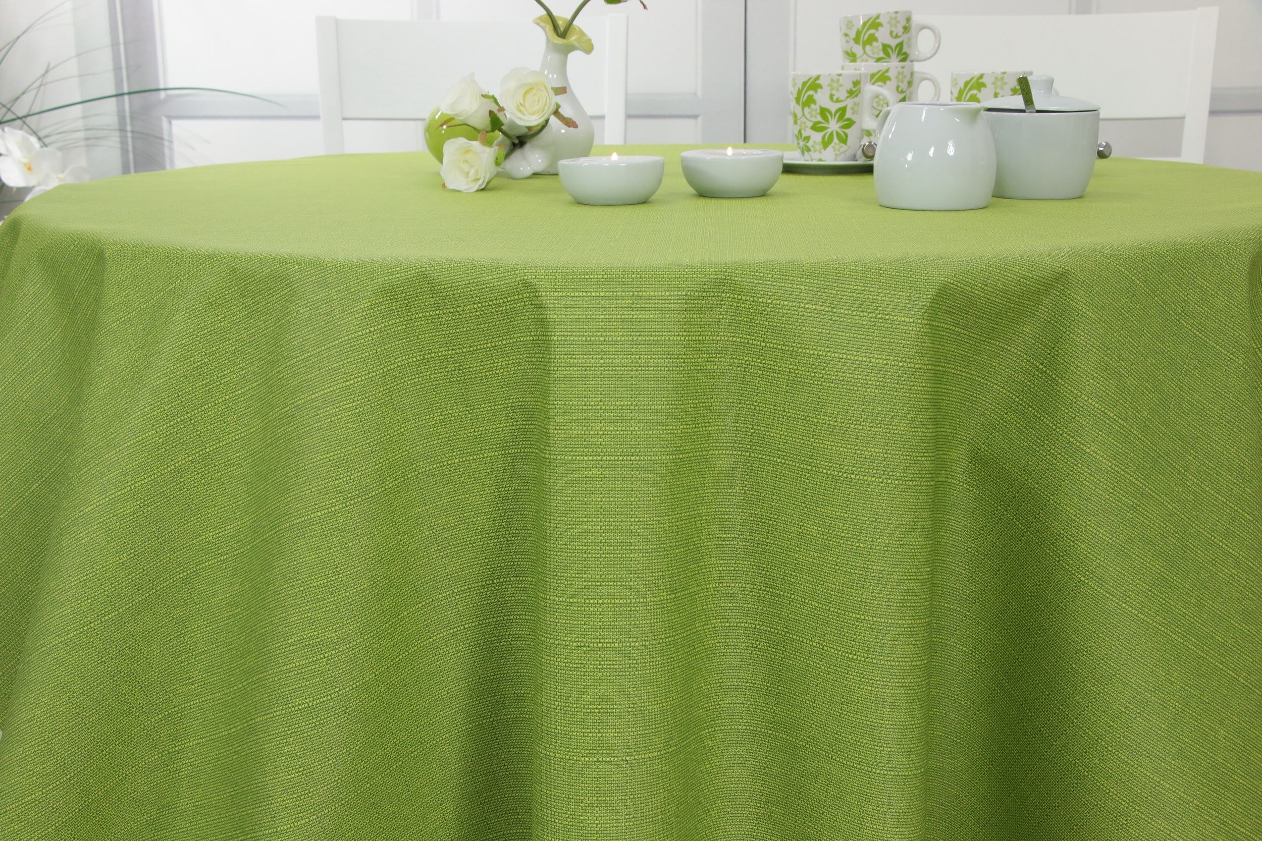 Tischdecke abwaschbar Farngrün einfarbig Linado ab Ø 80 cm bis 130 cm RUND