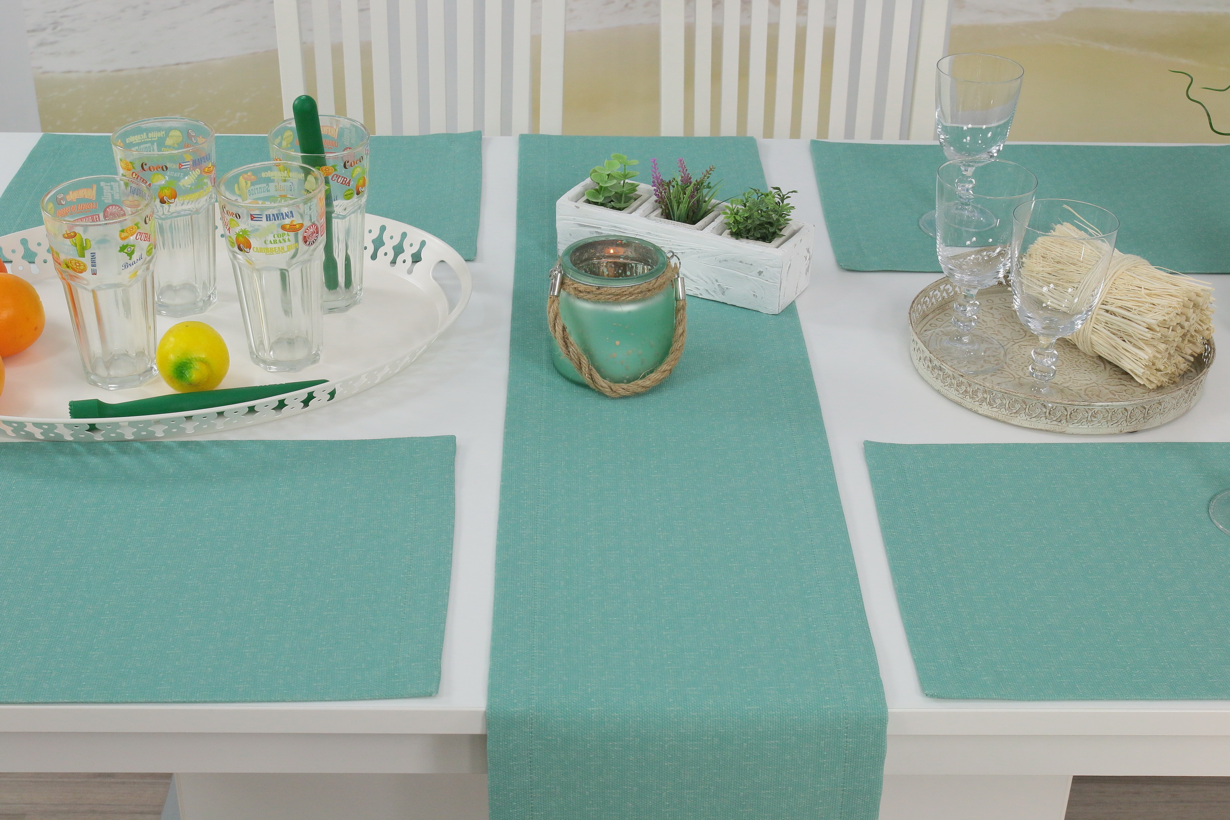 Tischläufer mit Fleckschutz Mittelmeer-Grün uni Venezia Breite 40 cm