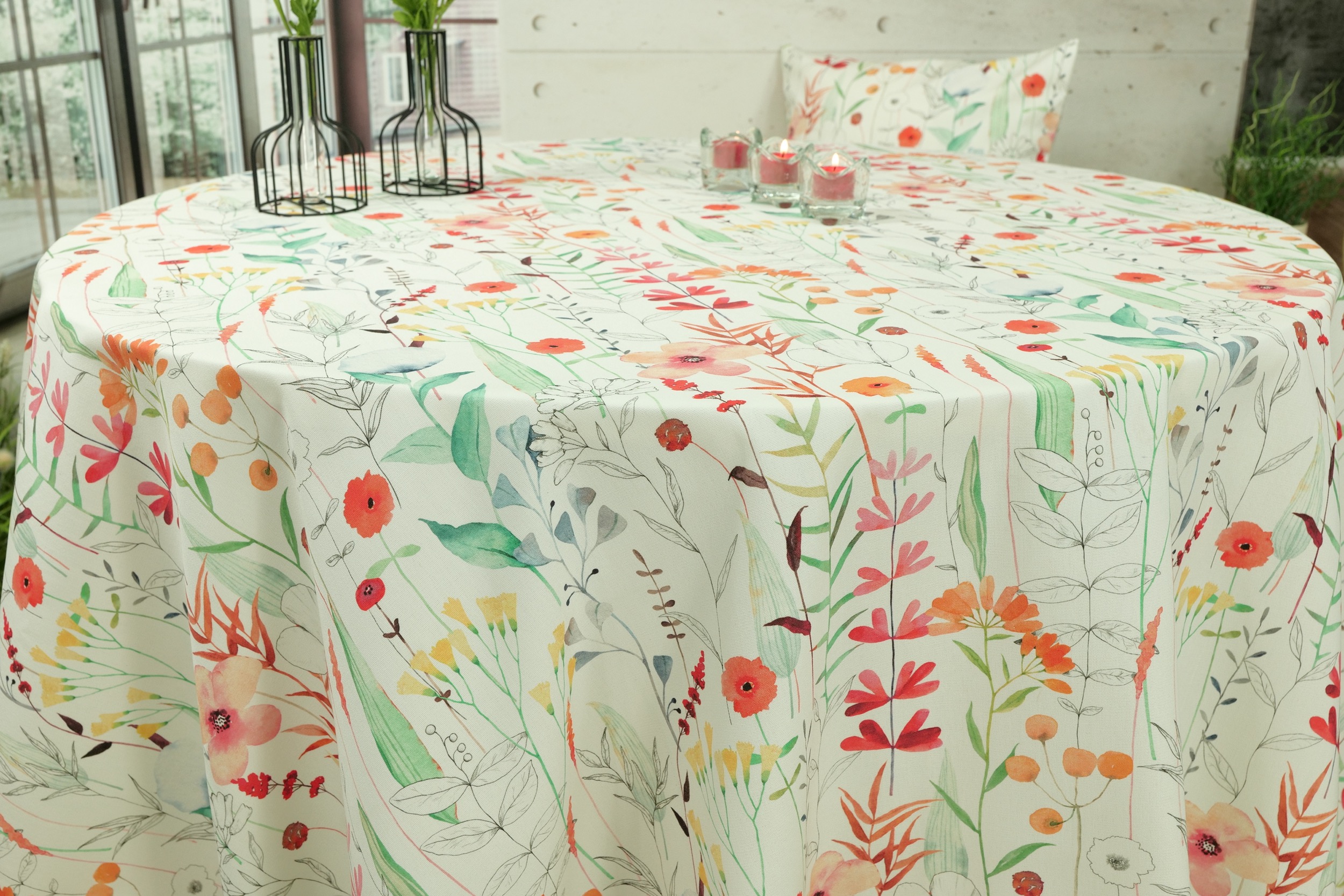 Tischdecke Garten mit Fleckschutz buntes Muster Beatrice ab 80 cm bis 200 cm RUND